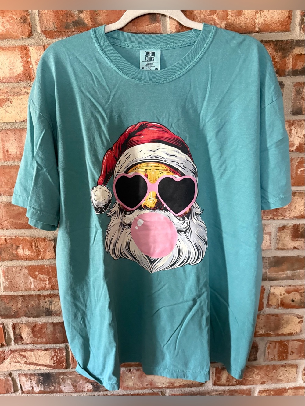 Comfort Colors Teal Santa Bubblegum Graphic Tee